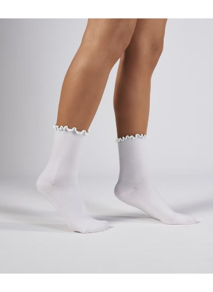 Forwena White Frilly Modal Elastic Seamless Women's Sock Socks - Image 3